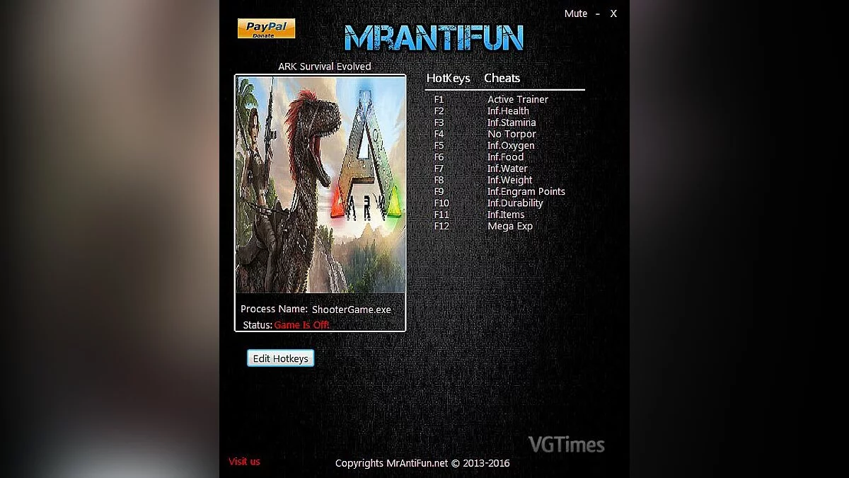 ARK: Survival Evolved — Трейнер / Trainer (+11) [252.82] [MrAntiFun]