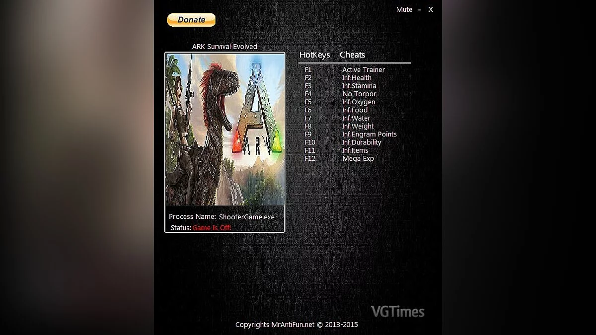 ARK: Survival Evolved — Трейнер / Trainer (+11) [200.5] [MrAntiFun]
