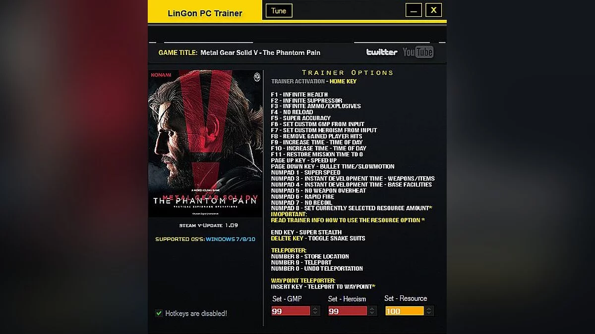 Metal Gear Solid 5: The Phantom Pain — Трейнер / Trainer (+26) [1.10] [LinGon] - Fixed Version