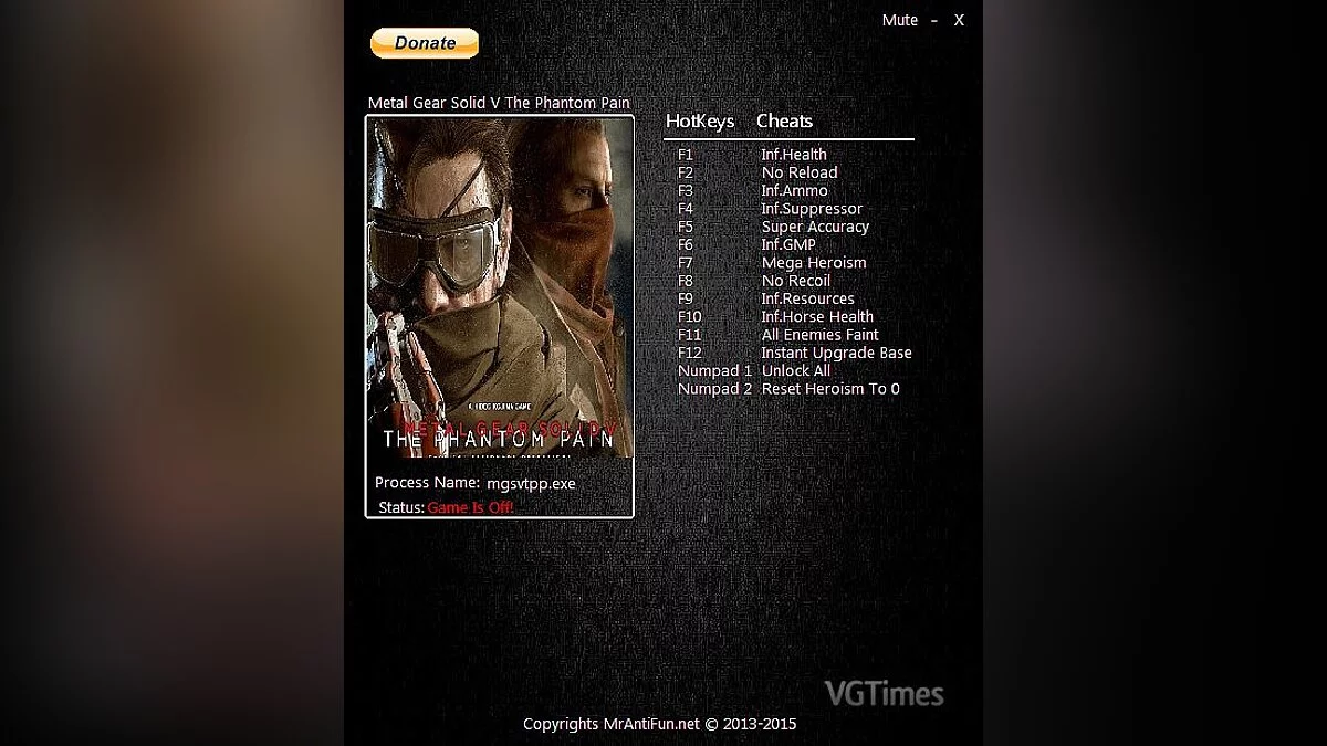 Metal Gear Solid 5: The Phantom Pain — Трейнер / Trainer (+14) [1.07] [MrAntiFun]