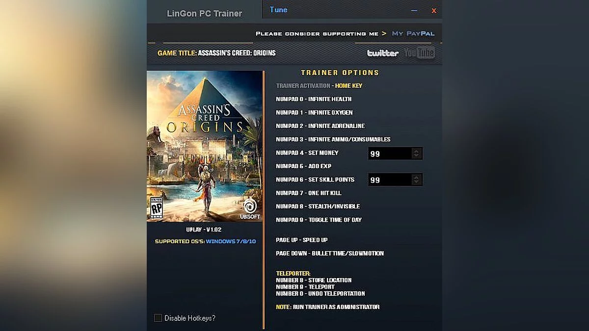Assassin's Creed: Origins — Трейнер / Trainer (+13) [1.02] [LinGon]