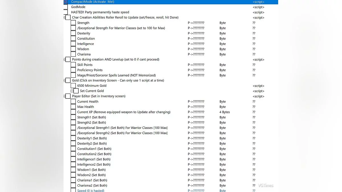 Baldur's Gate 2: Enhanced Edition — Таблица для Cheat Engine [2.5.16.6 + Lots]