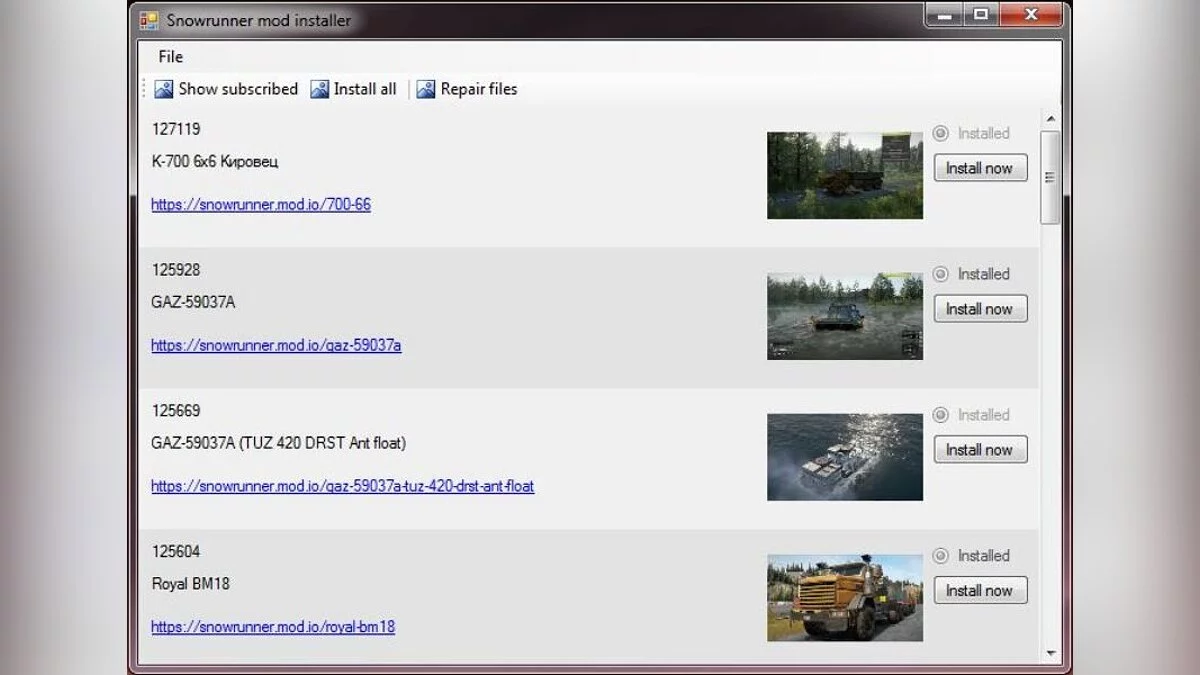 SnowRunner — Mod installer 1.0.1 b — установщик модов