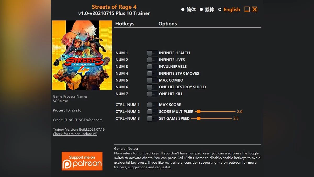 Streets of Rage 4 — Трейнер (+10) [1.0 - UPD: 15.07.2021]