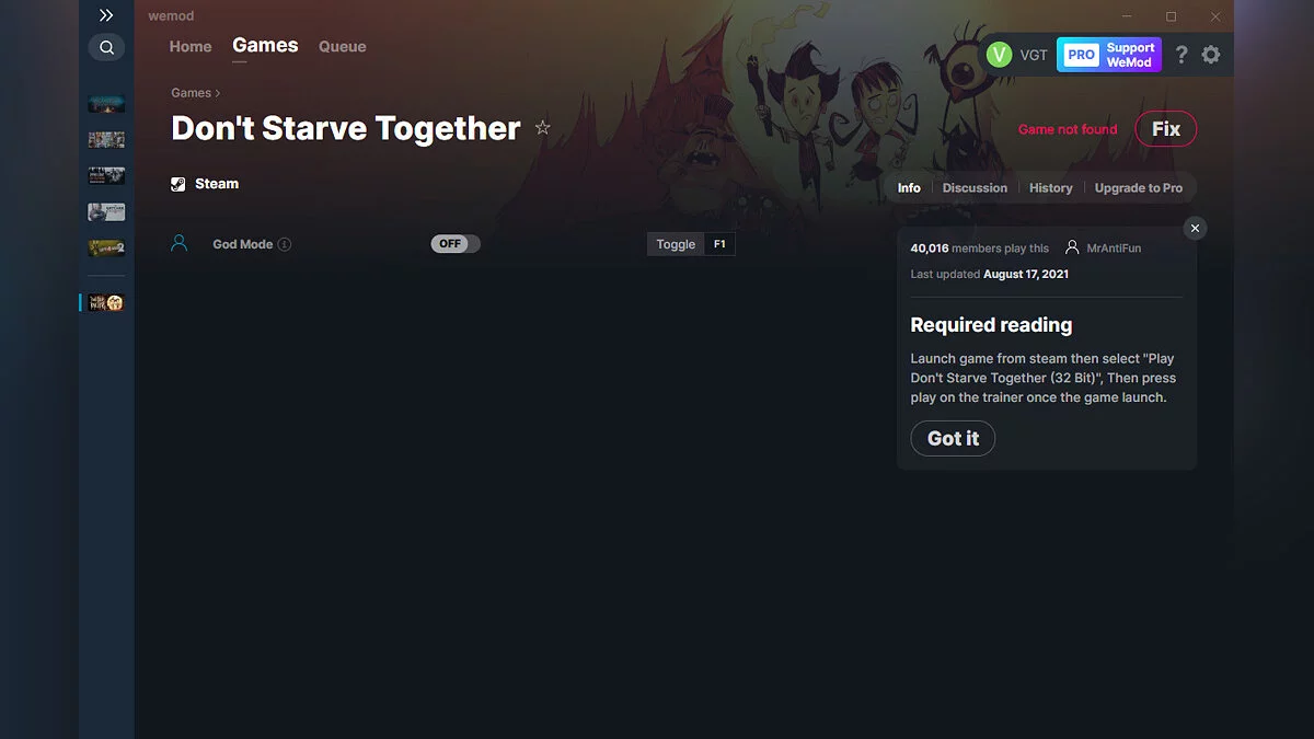 Don't Starve Together — Трейнер (+1) от 17.08.2021 [WeMod]
