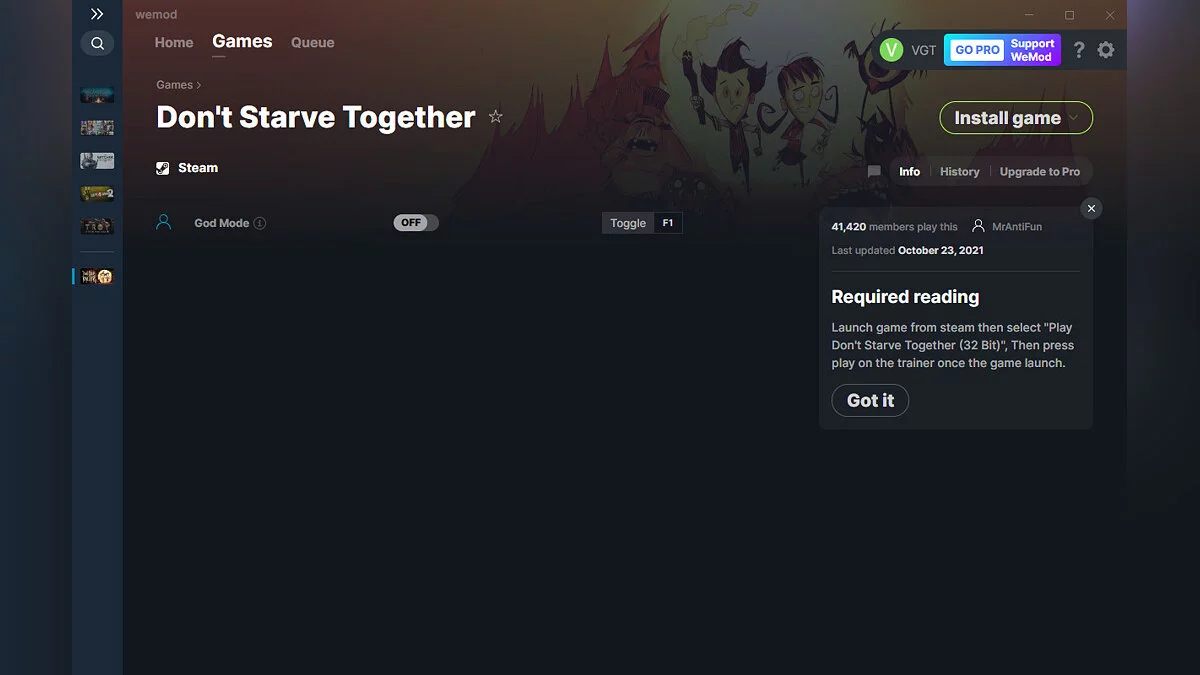 Don't Starve Together — Трейнер (+1) от 23.10.2021 [WeMod]