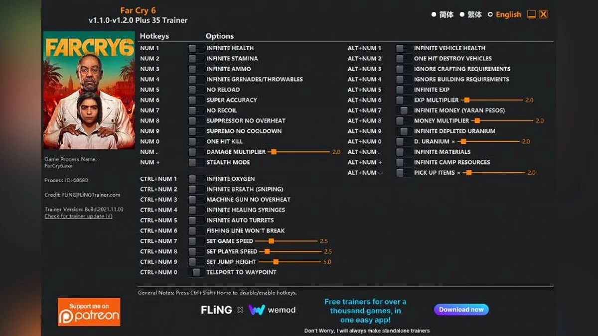 Far Cry 6 — Трейнер (+21/+35) [1.0 - 1.2.0]