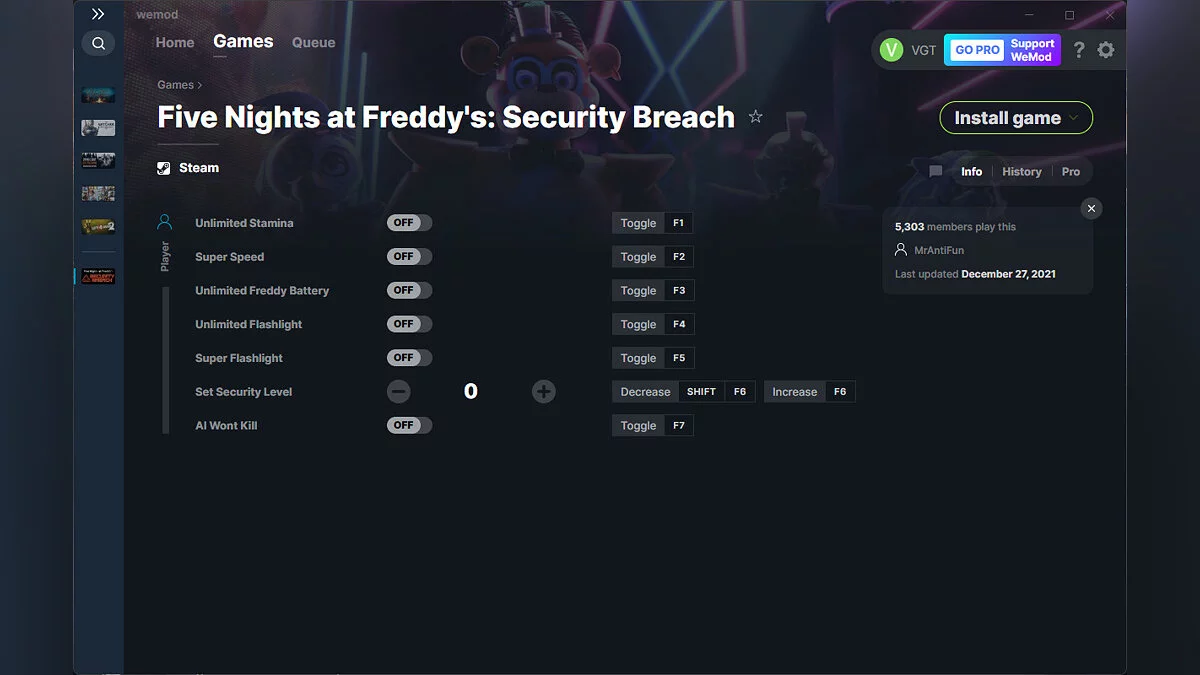 Five Nights at Freddy's: Security Breach — Трейнер (+7) от 27.12.2021 [WeMod]