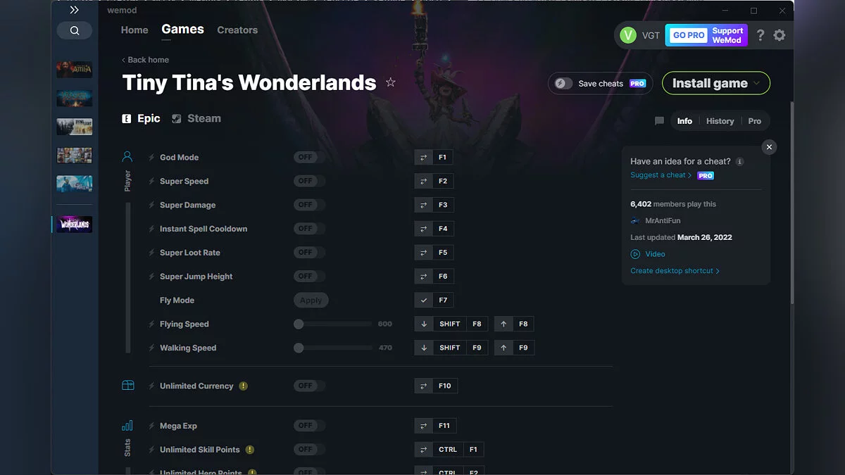 Tiny Tina's Wonderlands — Трейнер (+22) от 26.03.2022 [WeMod]