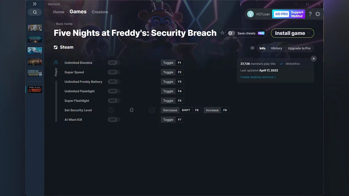 Five Nights at Freddy's: Security Breach — Трейнер (+7) от 17.04.2022 [WeMod]