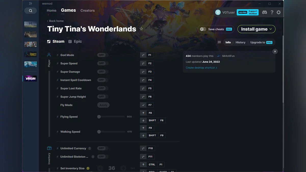 Tiny Tina's Wonderlands — Трейнер (+24) от 24.06.2022 [WeMod]