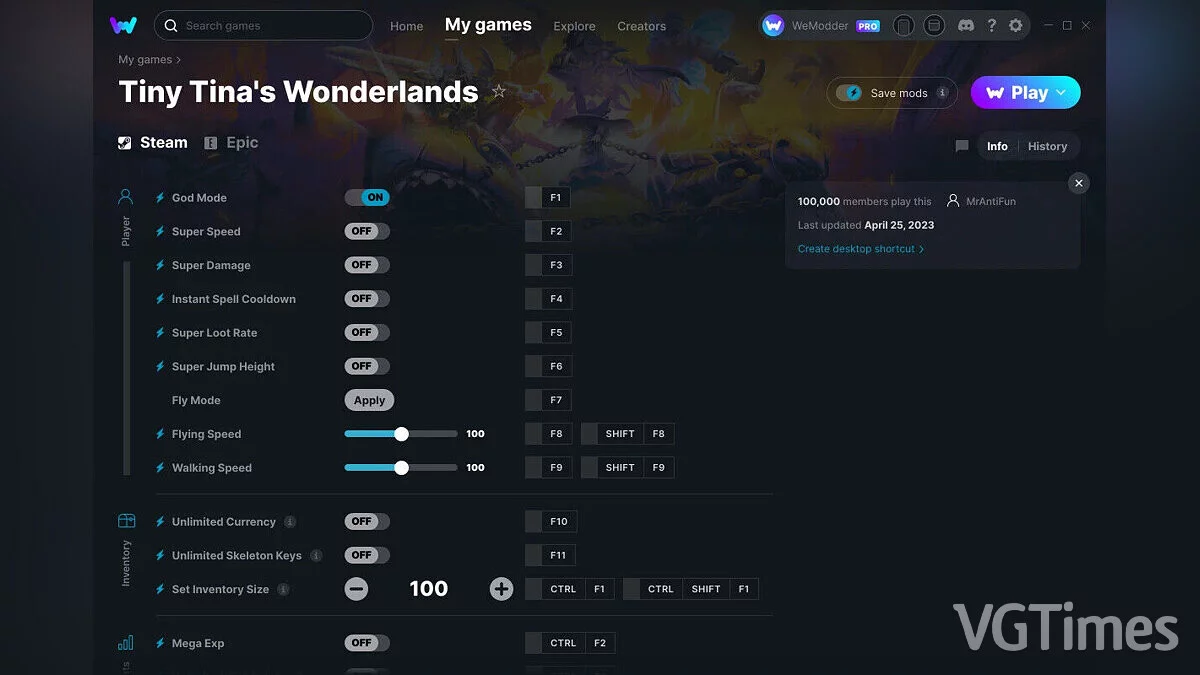 Tiny Tina's Wonderlands — Трейнер (+24) от 25.04.2023 [WeMod]