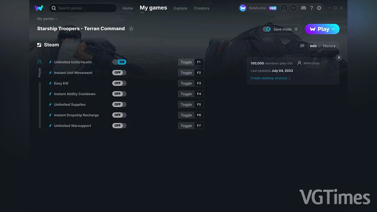 Starship Troopers: Terran Command — Трейнер (+7) от 04.07.2023 [WeMod]