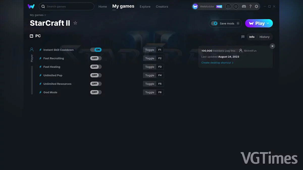 StarCraft 2 — Трейнер (+6) от 24.08.2023 [WeMod]