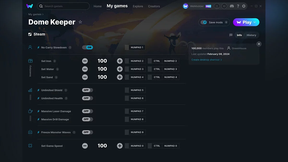Dome Keeper — Трейнер (+10) от 08.02.2024 [WeMod]
