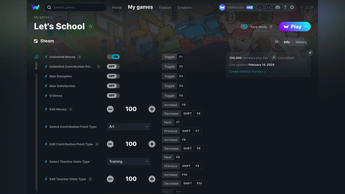 Let's School — Трейнер (+13) от 14.02.2024 [WeMod]