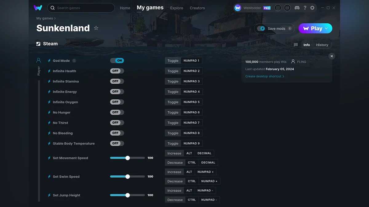 Sunkenland — Трейнер (+23) от 05.02.2024 [WeMod]