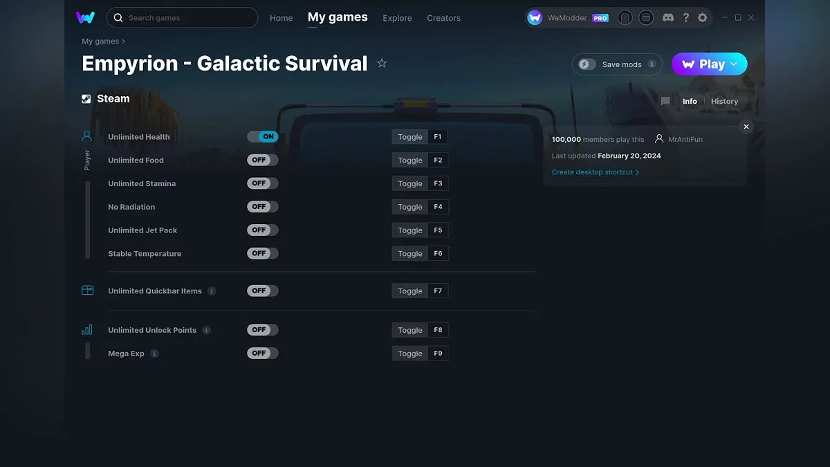 Empyrion - Galactic Survival — Трейнер (+9) от 20.02.2024 [WeMod]