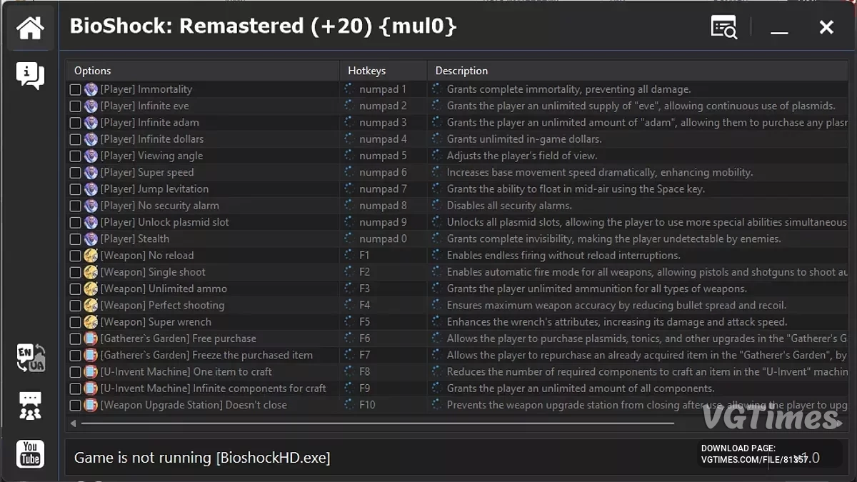 BioShock Remastered — Трейнер (+20) [1.0]