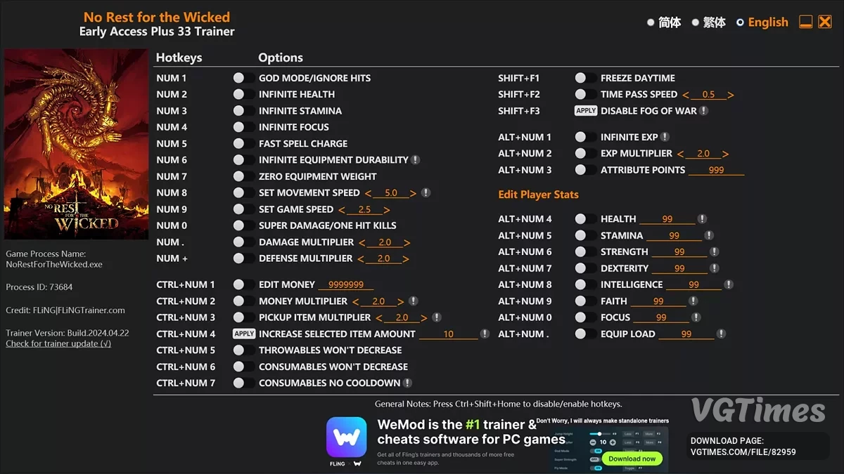 No Rest for the Wicked — Трейнер (+33) [EA: 29.04.2025]