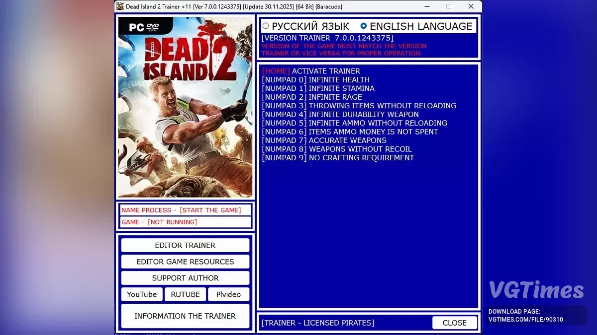 Dead Island 2 — Трейнер (+11) [Ver 7.0.0.1243375 / Update 30.11.2025]
