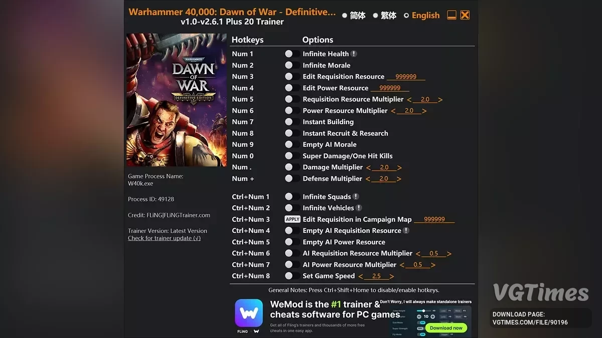 Warhammer 40,000: Dawn of War - Definitive Edition — Трейнер (+20) [1.0 - 2.6.1]