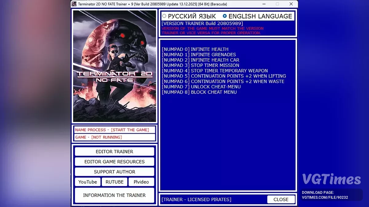 Terminator 2D: No Fate — Трейнер (+9) [Ver Build 20805989  Update 13.12.2025]