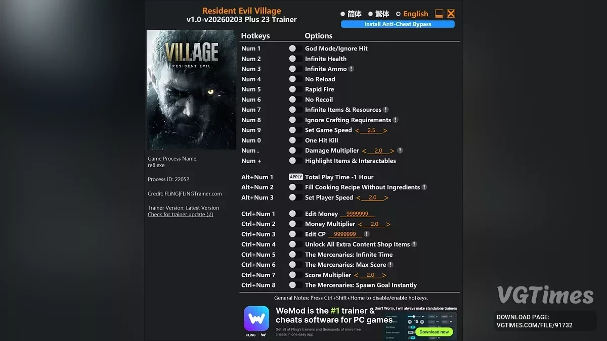 Resident Evil Village — Трейнер (+23) [1.0 - UPD: 03.02.2026]
