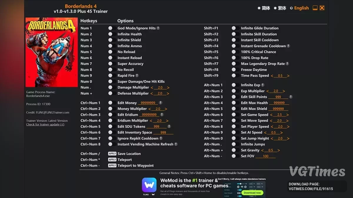 Borderlands 4 — Трейнер (+45) [1.3.0]