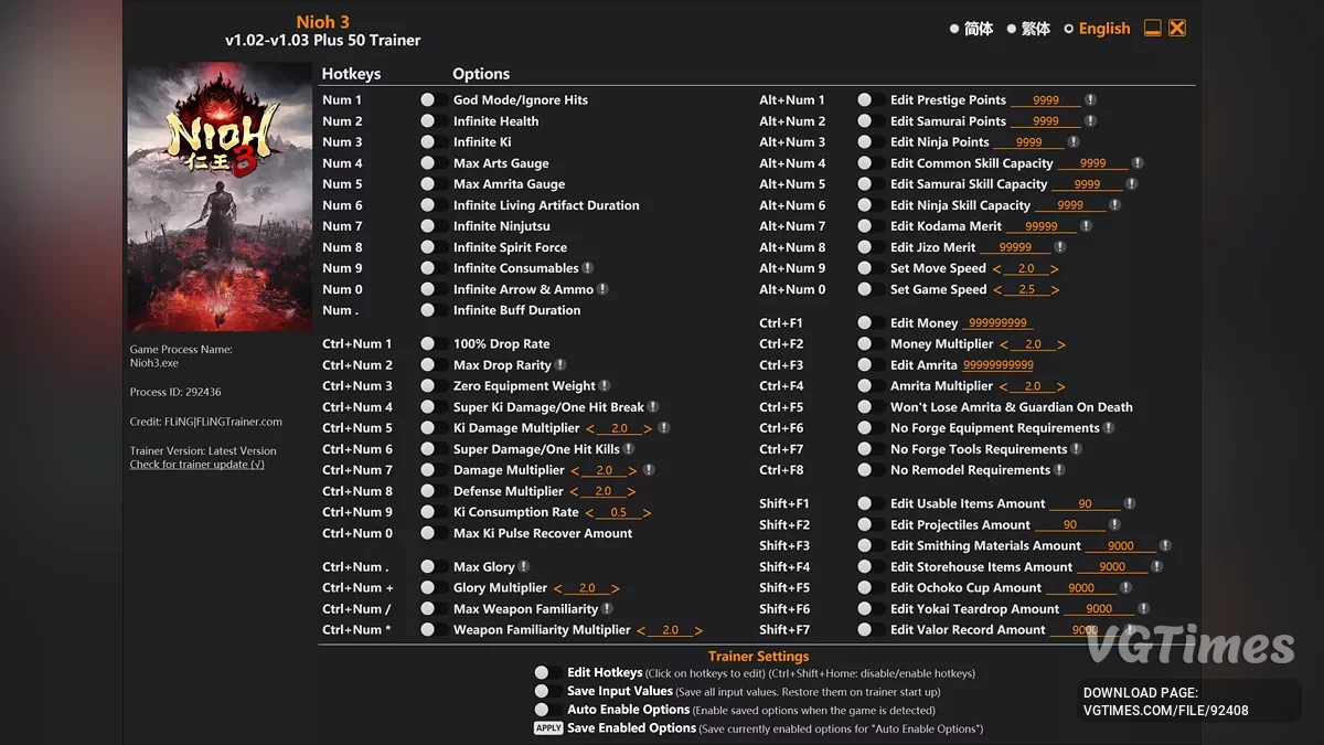 Nioh 3 — Трейнер (+50) [1.02 - 1.03]
