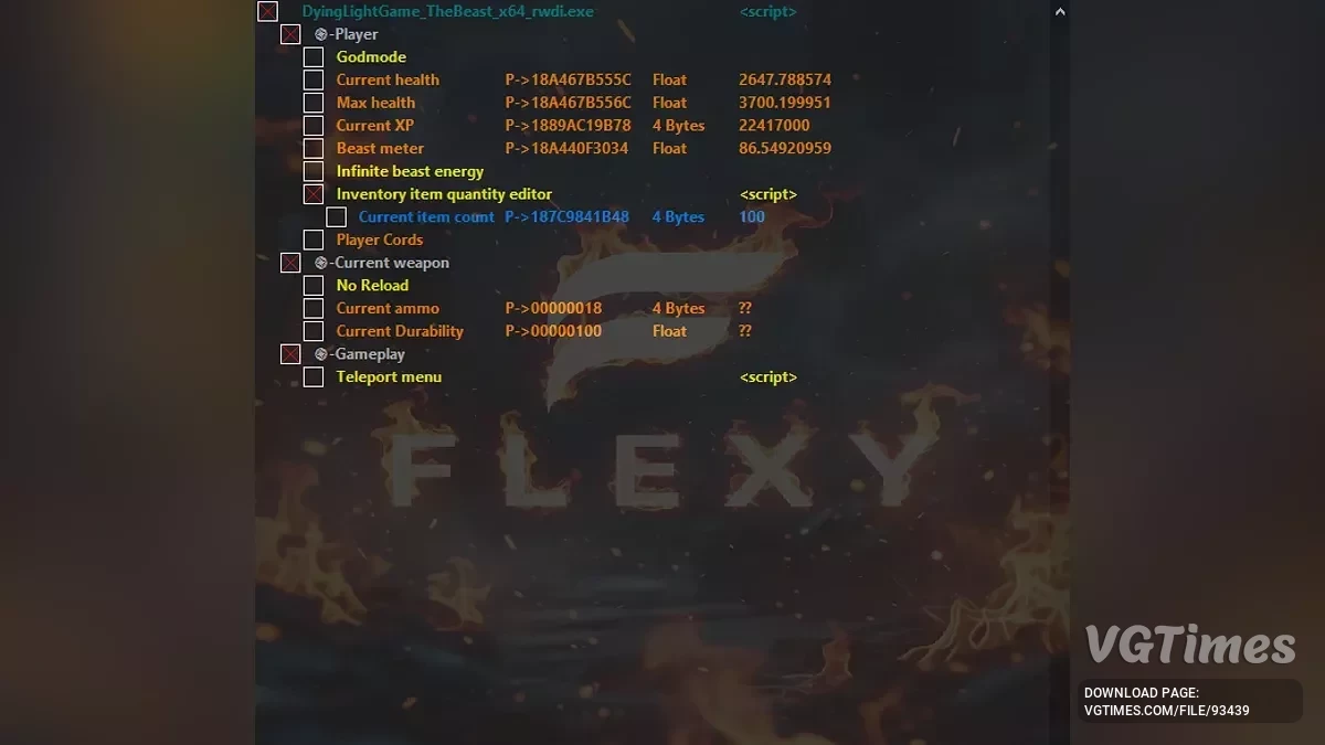 Dying Light: The Beast — Таблица для Cheat Engine