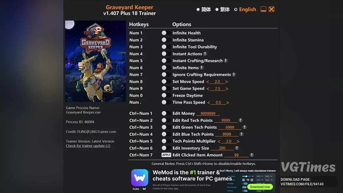 Graveyard Keeper — Трейнер (+15) [1.0 - 1.407]