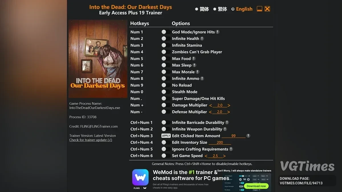 Into the Dead: Our Darkest Days — Трейнер (+19) [EA: 23.05.2026]