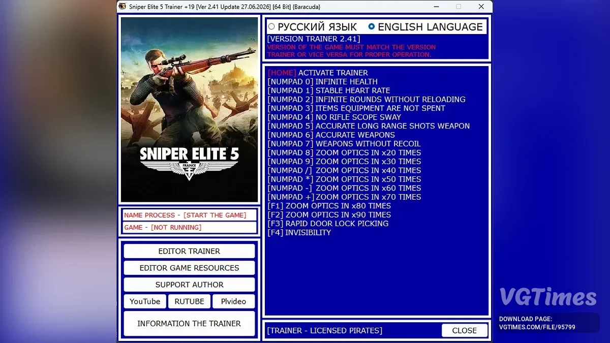 Sniper Elite 5 — Трейнер (+19) [Ver 2.41 / Update 27.06.2026]