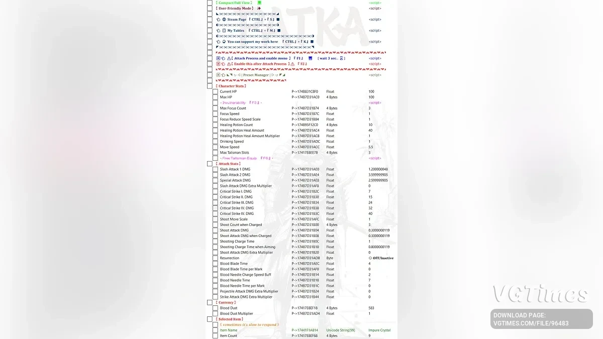Rubinite — Таблица для Cheat Engine