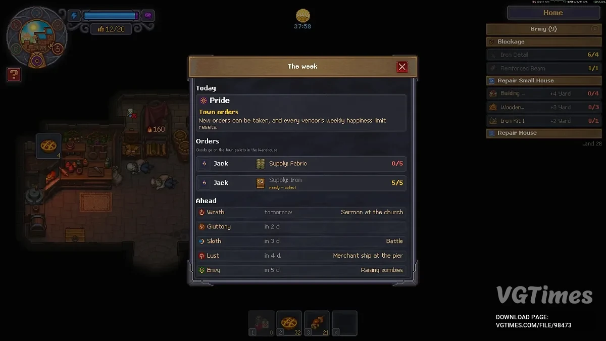 Graveyard Keeper 2 — GK2 Thoughtful Week — органайзер недели, утренние мысли и трекер заказов