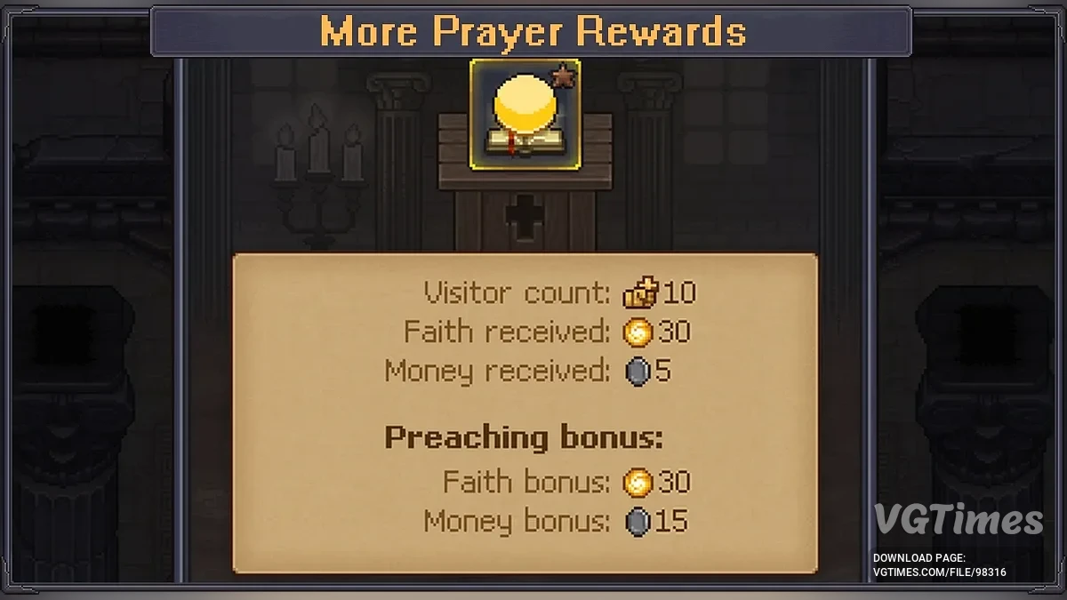 Graveyard Keeper 2 — More Prayer Rewards (Faith And Money) — увеличение наград веры и денег за проповеди