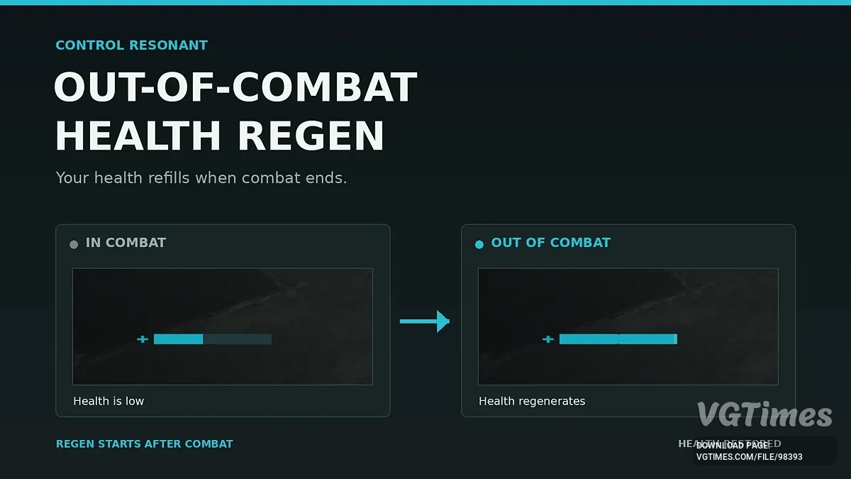 Control Resonant — Regen to full HP out of combat — автоматическое восстановление здоровья вне боя