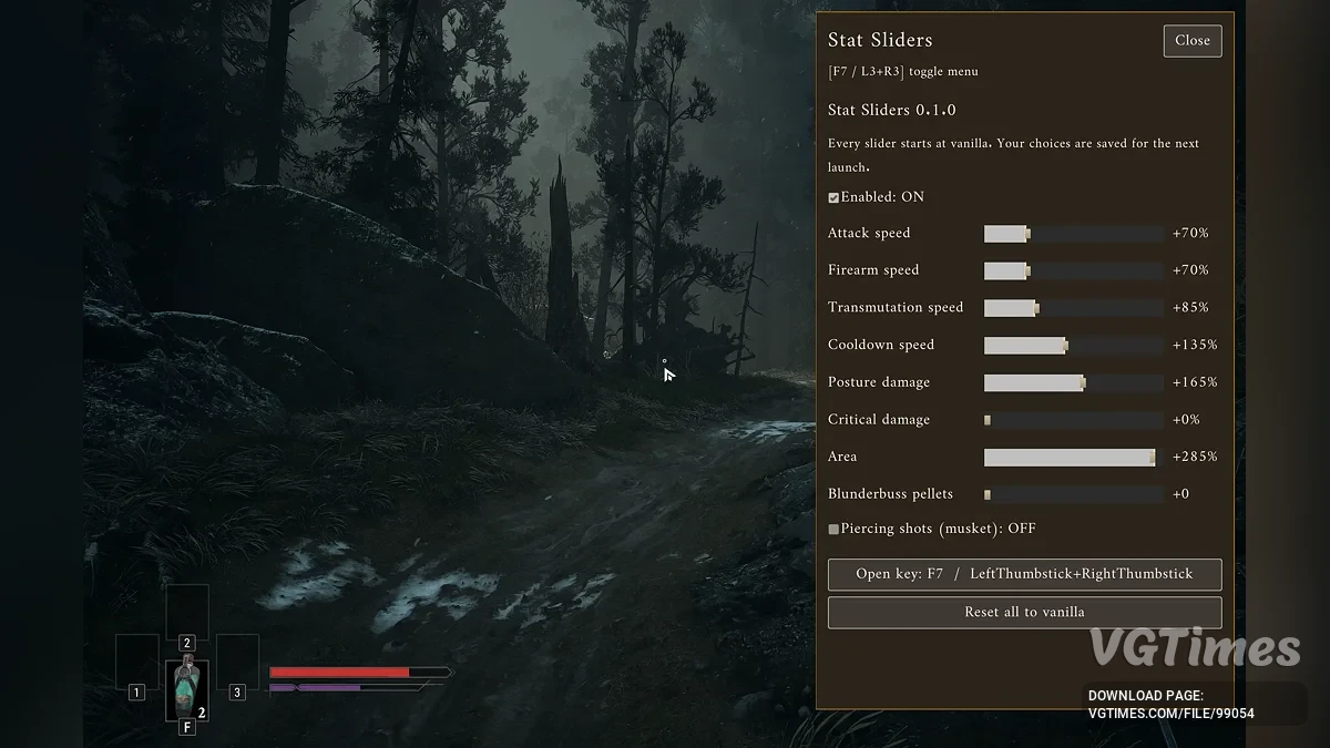Valor Mortis — Stat Sliders — панель настройки характеристик персонажа