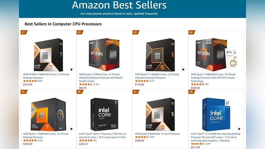 Рейтинг процессоров на Amazon