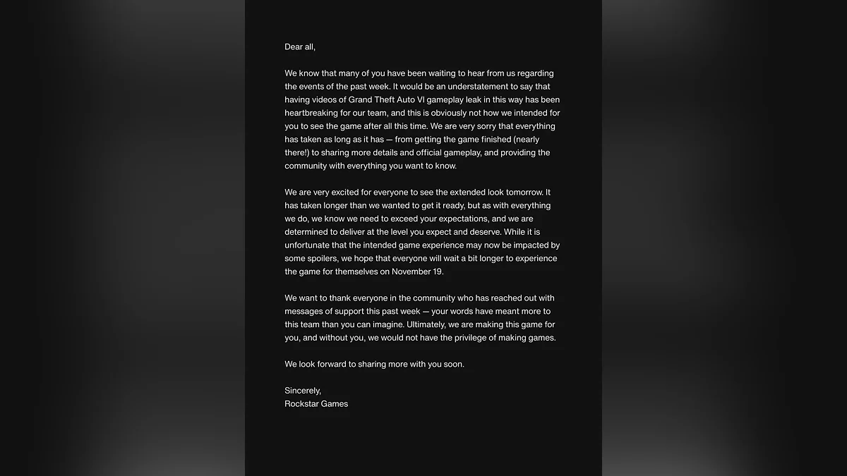 Реакция Rockstar Games на утечку GTA 6