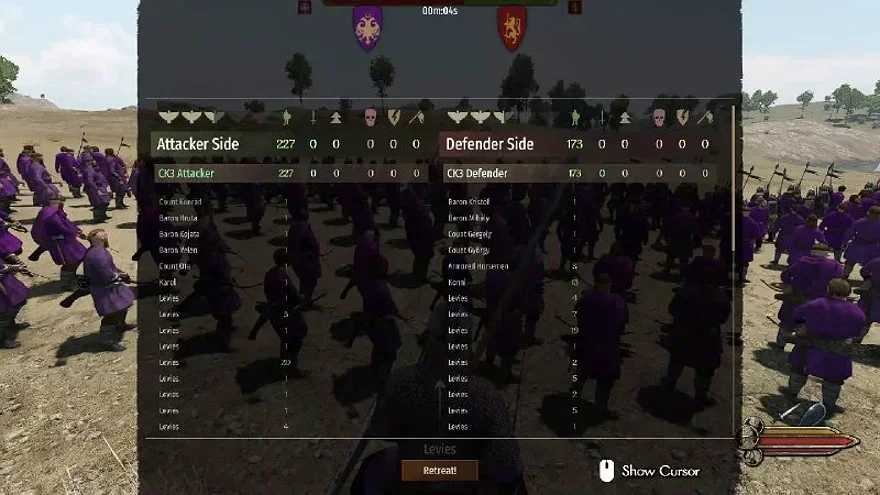 Интерфейс битвы в моде Crusader Kings III и Mount & Blade II