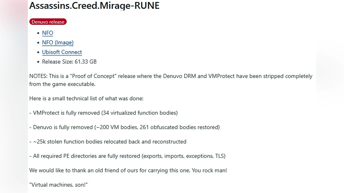 Denuvo продержалась в Assassin's Creed Mirage три года — теперь её убрали из игры целиком