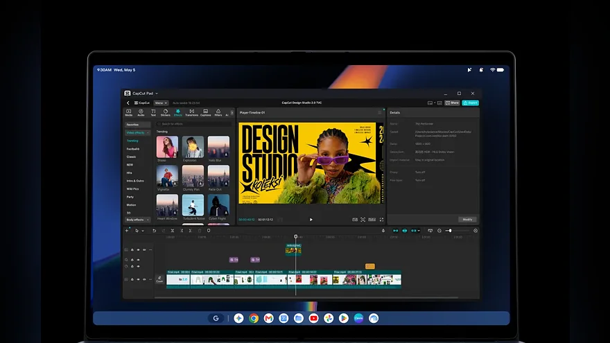Ноутбук Googlebook с запущенным редактором CapCut