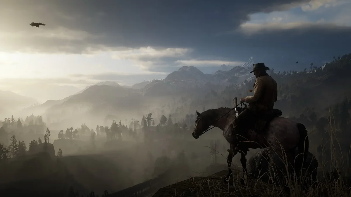 Кадр верховой езды из Red Dead Redemption 2